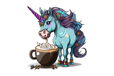 Unicorn Drinking Coffee Vector Graphic By Breakingdots · Creative Fabrica