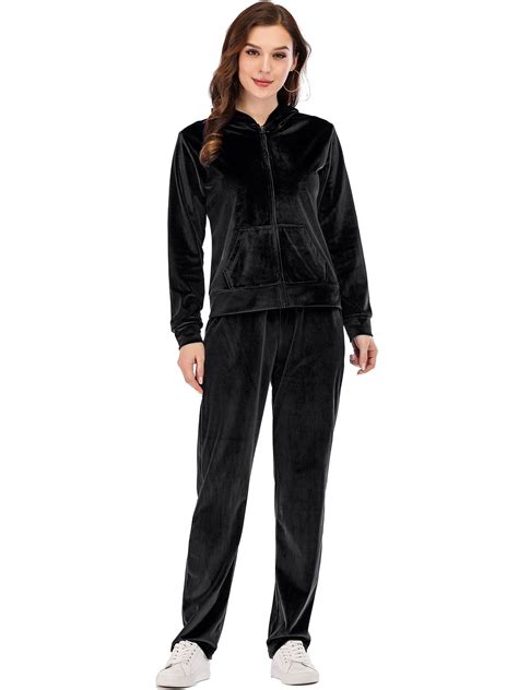 Lelinta Womens Two Piece Velour Tracksuit Set Zipper Long Sleeve Hoodie