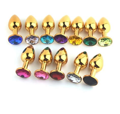 7028mm Golden Metal Anal Plug Toyssex Products Butt Plugbooty Beads Stainless Steelcrystal