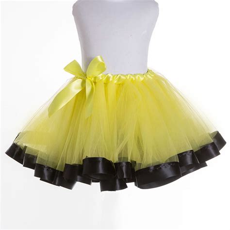 Girls Black Ribbon Trimmed Princess Tutu Yellow Tulle Skirt Handmade