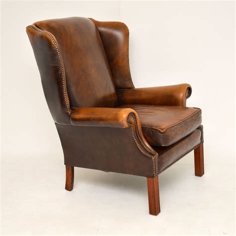 Antique Georgian Style Leather Wing Back Armchair Marylebone Antiques