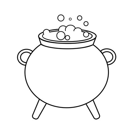 dibujo en blanco y negro del caldero de una bruja con poción hirviendo ilustración vectorial