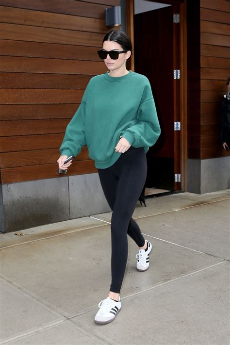 Kendall Jenner - Wearing Black Leggings and a Green ...