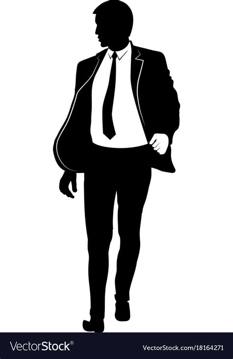 Silhouette A Walking Man In A Suit And Tie Vector Image