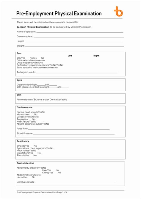 Printable Physical Form For Work