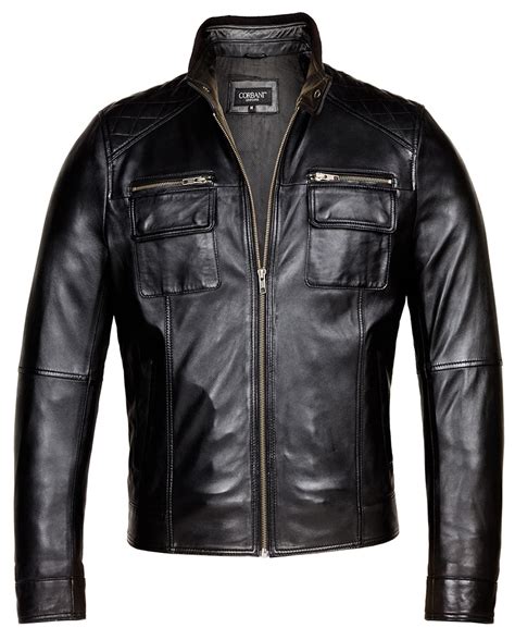 Black Corbani Genuine Racer Leather Jacket Front Zip Open