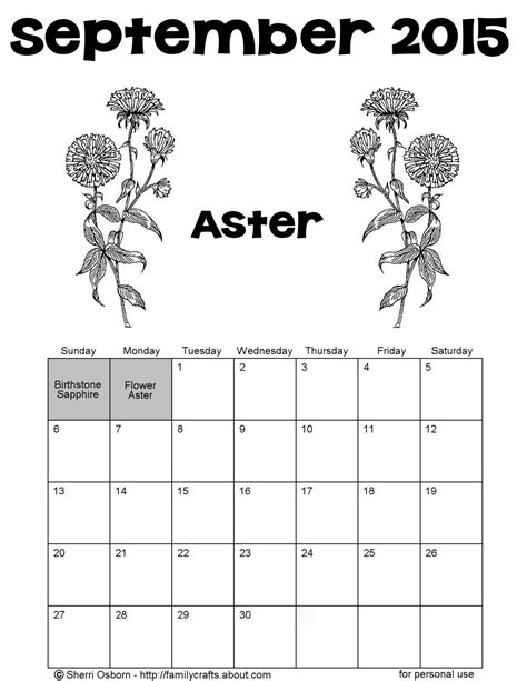 Printable September 2015 Calendars Holiday Favorites