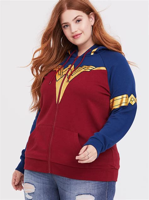 Plus Size Her Universe Dc Comics Wonder Woman Red And Blue Zip Hoodie