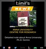 Anna University Centre for Research(CFR) for Doctoral Programmes-Binils