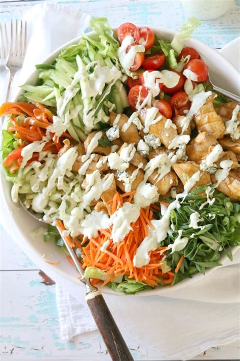 Serve skewers and vegetables with dipping sauce. Buffalo Chicken Salad with Blue Cheese Dressing - Prepare ...