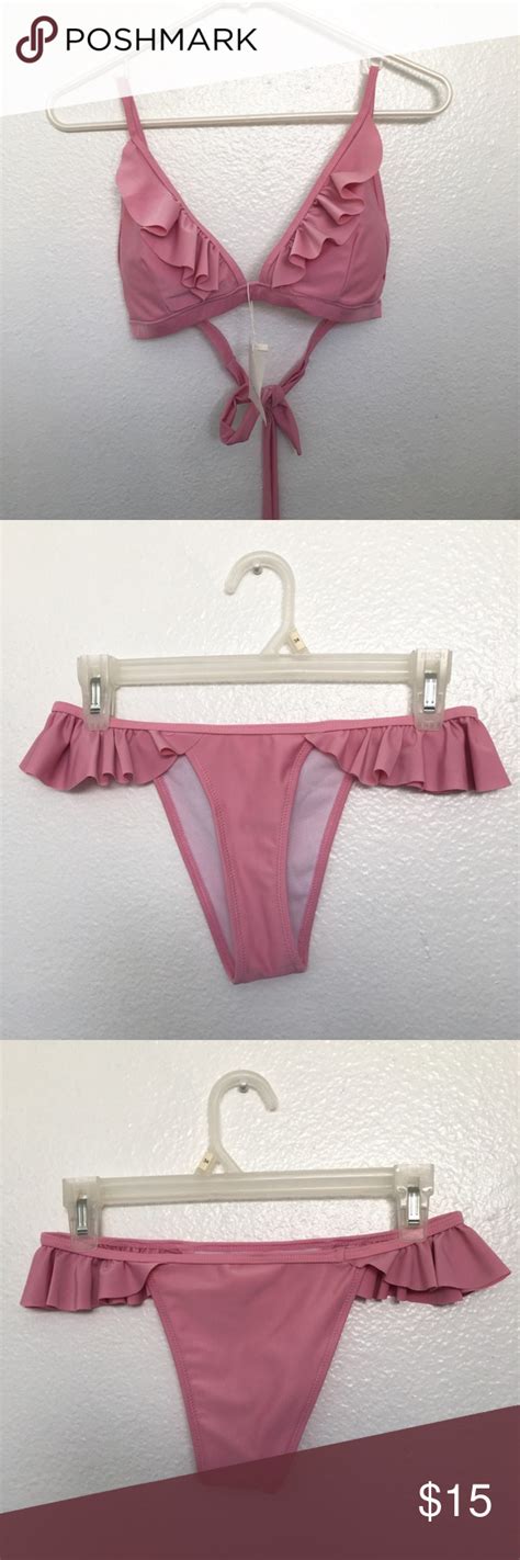 Brand New High Leg Frilly Bikini Set Medium Bikinis Bikini Set Pink Bikini Set