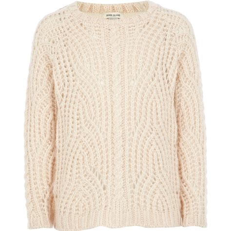 River Island Girls Light Pink Fluffy Cable Knit Jumper In Pink Lyst