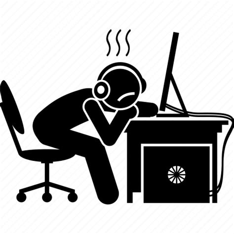 Computer Exhausted Feeling Gamer Man Sad Tired Icon