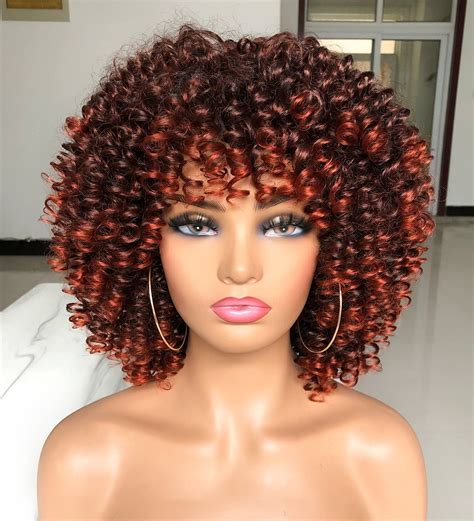 annivia curly afro wig with bangs short kinky curly wigs for black women synthetic