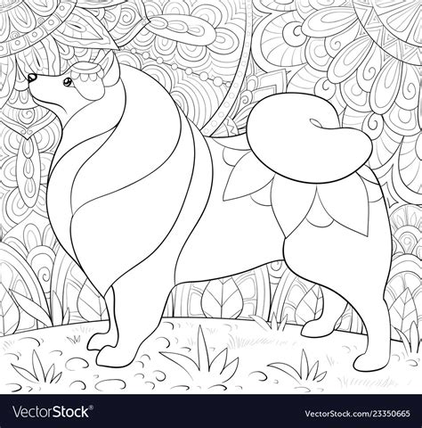 Adult Coloring Bookpage A Cute Dog On The Vector Image