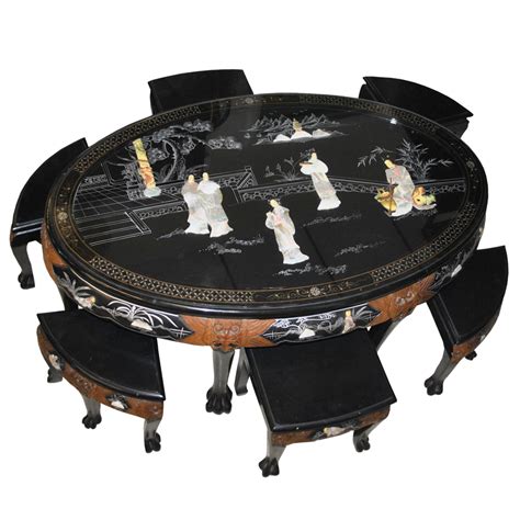 Vintage Asian Black Lacquer Tea Table And Chairs Scranton Antiques