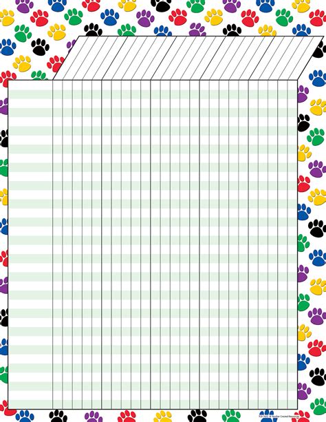 Colorful Paw Prints Incentive Chart Tcr7622 Teacher Created Resources