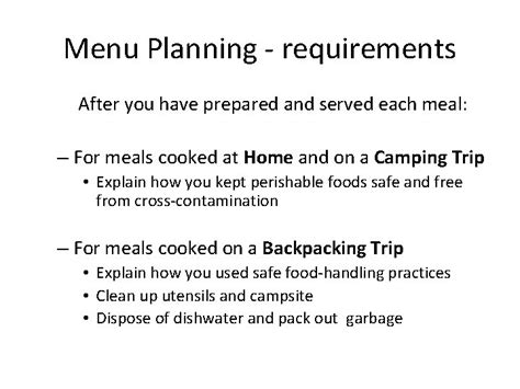 Cooking Merit Badge Menu Planning Requirements 5 6