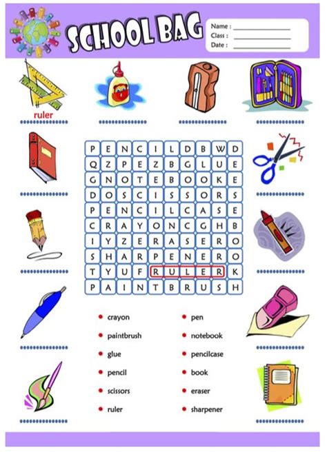 Free School Objects Worksheets Hojas De Inglés Para Niños Material