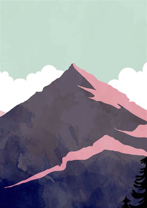 Mountains Minimalist Print Green Sunset Abstract Etsy