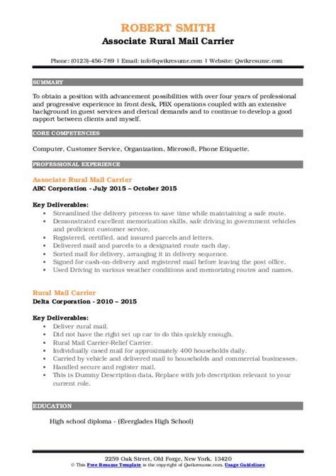 Please refer to appendix h for the test summary report template. Rural Mail Carrier Resume Samples | QwikResume