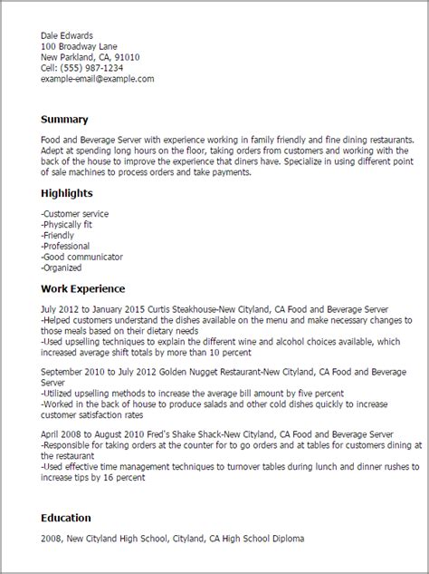 Sample of cv for job application format. #1 Food And Beverage Server Resume Templates: Try Them Now | MyPerfectResume