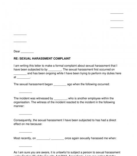 Sexual Harassment Complaint Letter Sample Template