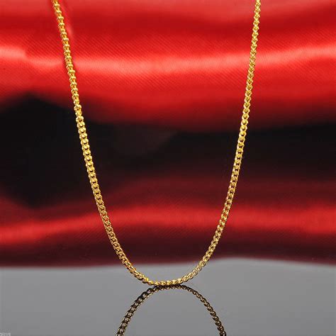 Fine Pure 999 24k Yellow Gold Chain Women Curb Link Solid Necklace