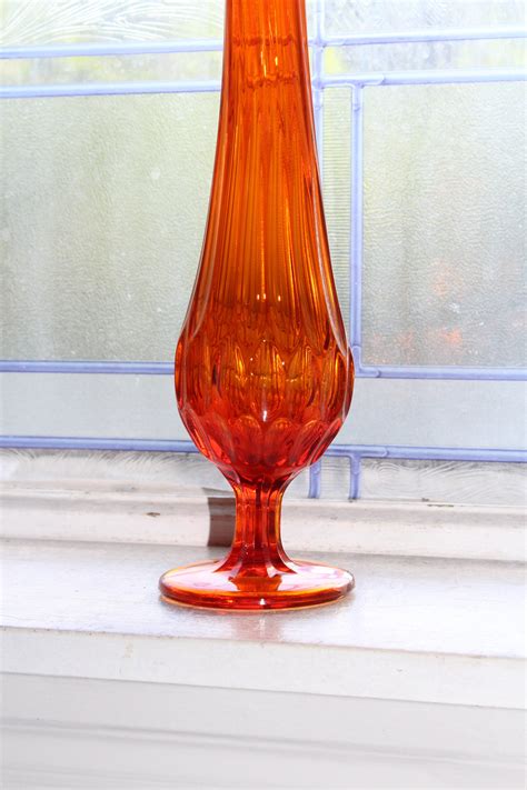 Large Orange Swung Glass Vase 19 Vintage Mid Century Modern