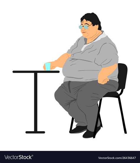 Fat Man Sitting And Drinking In Restaurant Vector Image