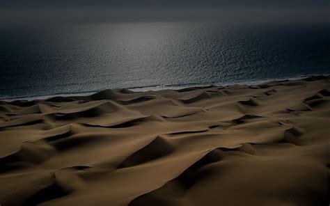 Night Desert Sea Sand Water Wallpapers Hd Desktop