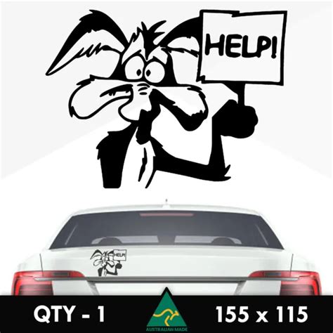 Wile E Coyote Help Sticker 155mm Funny Meme Caravan Ute 4x4 4wd Car