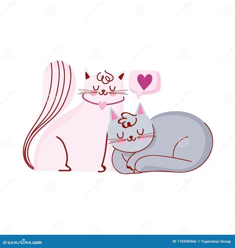 Cute White And Gray Cats Pets Domestic Cartoon Love Stock Vector