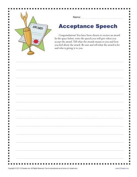 Acceptance Speech 4th And 5th Grade Writing Prompt Worksheet
