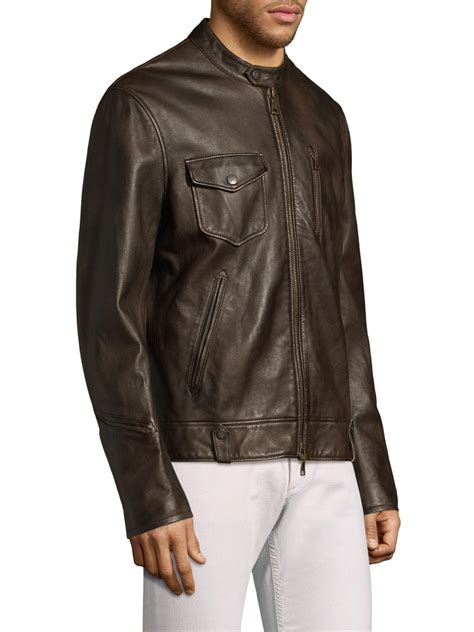 John Varvatos Garment Washed Leather Jacket In Coffee Brown For Men
