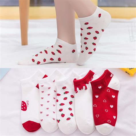 5pairslot Cute Cotton Socks For Women Strawberry Fruit Womens Socks Spring Summer Girl Ankle