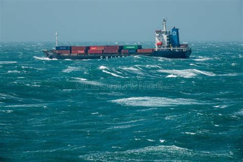 Modern Cargo Ship Traveling Through Rough Seas Editorial Image Image
