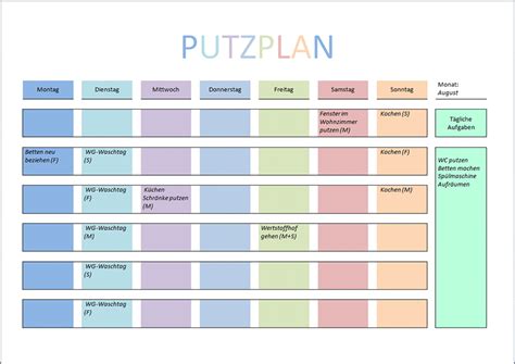 Putzplan & checkliste zum ausdrucken. Putzplan Vorlage (für Singles, Paare, Familie & WG)