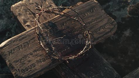 Old Wooden Cross With Bloody Crown Of Thorns Stock Image Image Of