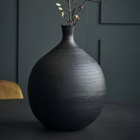 Black Round Metal Vase By Marquis And Dawe