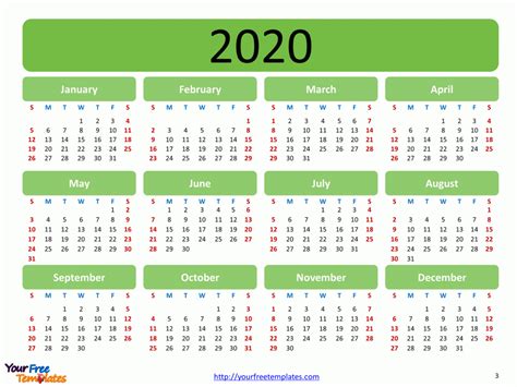 ☼ printable calendar 2020 pdf: Printable calendar 2020 template - Free PowerPoint Templates