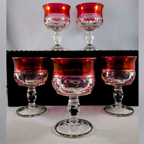 Cranberry Flash Kings Crown Thumbprint Cordial Glasses Glass Goblets Cranberry Glass Vintage