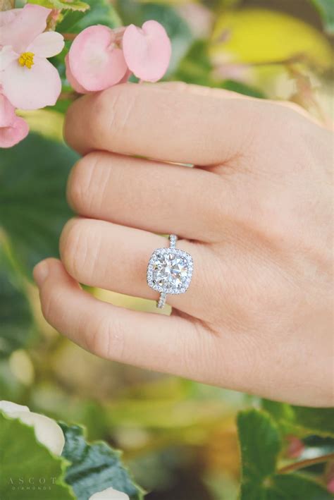 Petite Cushion Halo Diamond Engagement Ring Ascot Diamonds