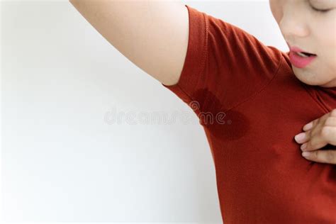 Woman With Hyperhidrosis Sweating Young Asia Woman With Sweat Stain On