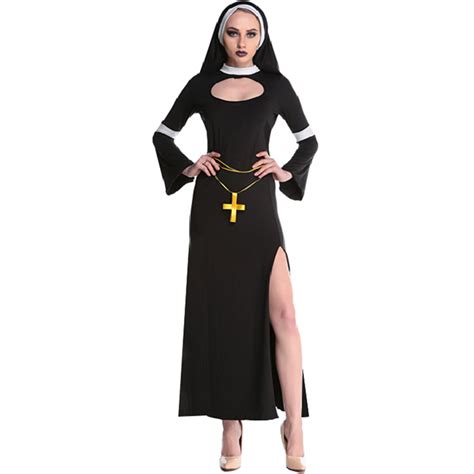 Easter Cosplay Plus Size Black Women Sexy Nun Costume Vinyl Leather