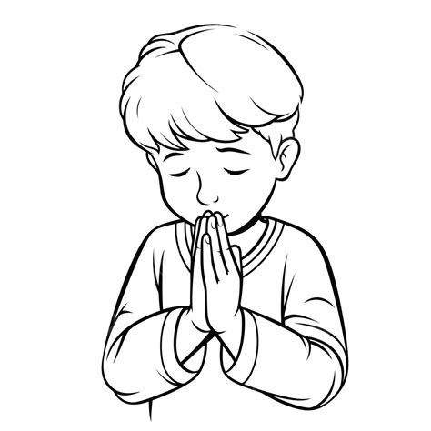 Boy Praying Coloring Page Vector Illustration Outline Sketch Drawing