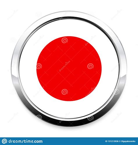 Button Flag Of Japan In A Round Metal Chrome Frame With A Shadow Stock