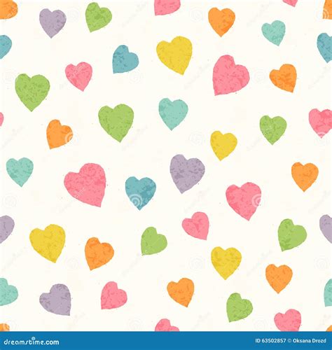 Abstract Seamless Pattern With Bright Colorful Hand Drawn Hearts Stock