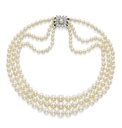 A Three Strand Natural Pearl Cultured Pearl And Diamond Necklace Christie S