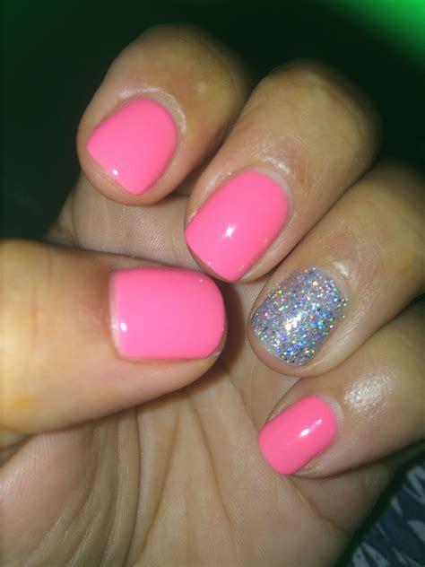 Pink Shellac With Glitter Bright Pink Nails Pink Glitter Nails Pink